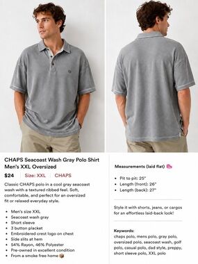 Chaps Seacoast Wash Gray Polo Shirt Men’s XXL Textured Short Sleeve
